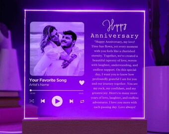 Targa musicale personalizzata, luce notturna in acrilico con canzone personalizzata