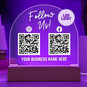 Custom Social Media Dual QR Code LED Acrylic Arch, Social Media Sign, QR Code Sign, Custom Acrylic Sign for Business, Custom Light Up Sign