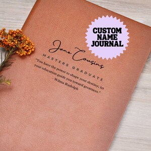 Personalized Masters Degree Graduate Leather Journal w/ Inspirational Quote, Graduation Gift, Hard Cover Journal, Custom Masters Degree Gift