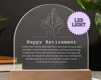 Teacher Retirement LED Plaque, Teacher Retirement Gift, Gift for Mentor, Gift for Boss, Retirement Gift, Teacher Appreciation Farewell Gift