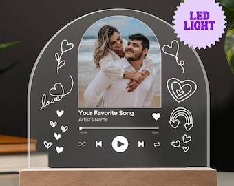 Targa musicale personalizzata, arco in acrilico con canzone personalizzata, luce notturna a LED