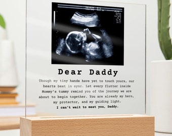 Querido papá Placa acrílica LED con foto de ultrasonido personalizada, regalo para papá por primera vez, regalo para el primer día del padre, regalo para papá nuevo, regalo para papá pronto