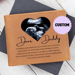 Querido papá Cartera de cuero para hombre con ultrasonido personalizado, regalo para papá por primera vez, regalo del primer día del padre, regalo para papá nuevo, regalo para papá pronto