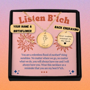 Listen B * tch Personalisierte Geburtsblumen-Halskette, schwören Affirmationen, Affirmationskarten Zitat-Karten, tägliche Affirmationen, Badass Affirmationen