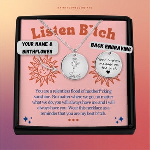 Ascolta B*tch Collana di fiori di nascita personalizzata, Affermazioni di giuramenti, Carte di affermazione Carte di citazione, Affermazioni quotidiane, Affermazioni toste