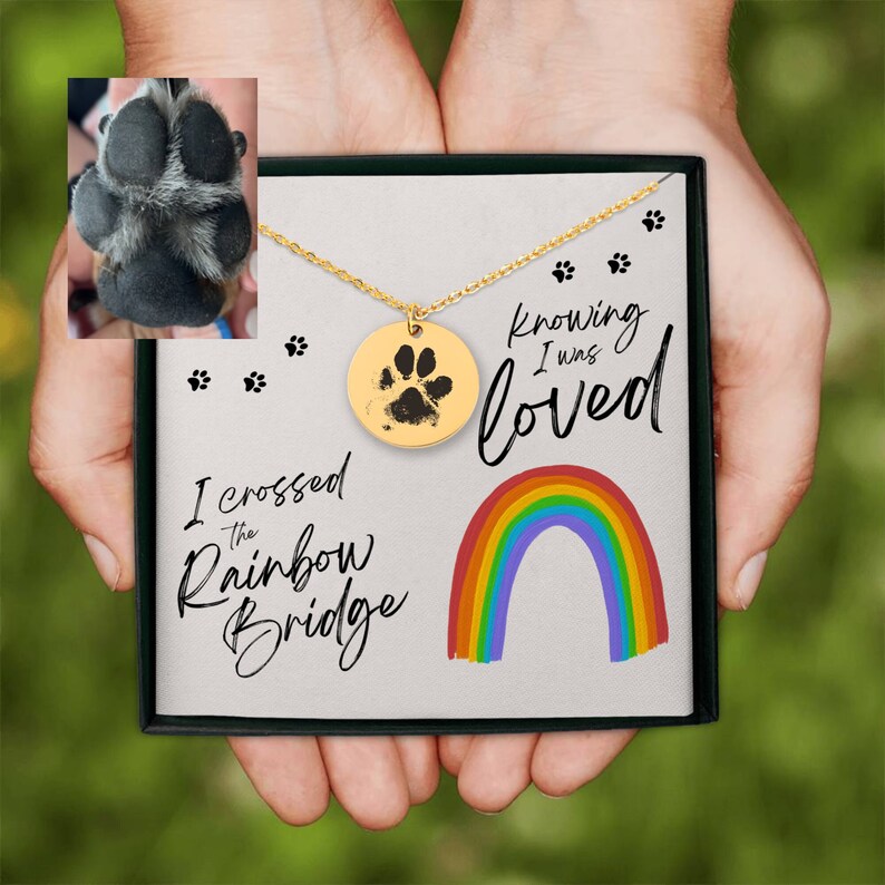 Custom Paw Print Rainbow Bridge Necklace, Custom Dog Necklace, Dog