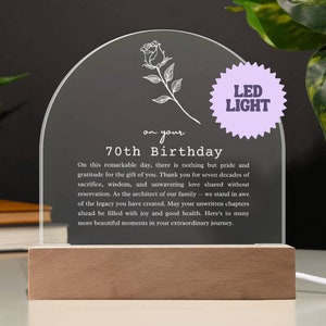 70th Birthday Acrylic Arch, 70th Birthday Gift for Mom, Grandma 70th Gift,  70th Birthday Decoration, 70th Birthday Gifts, Gifts for Her