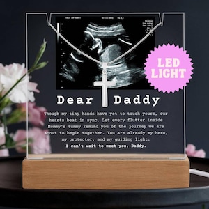 Caro papà, targa acrilica LED a ultrasuoni personalizzata con collana con ciondolo a croce, regalo per il primo papà, regalo per la prima festa del papà, regalo per neo papà
