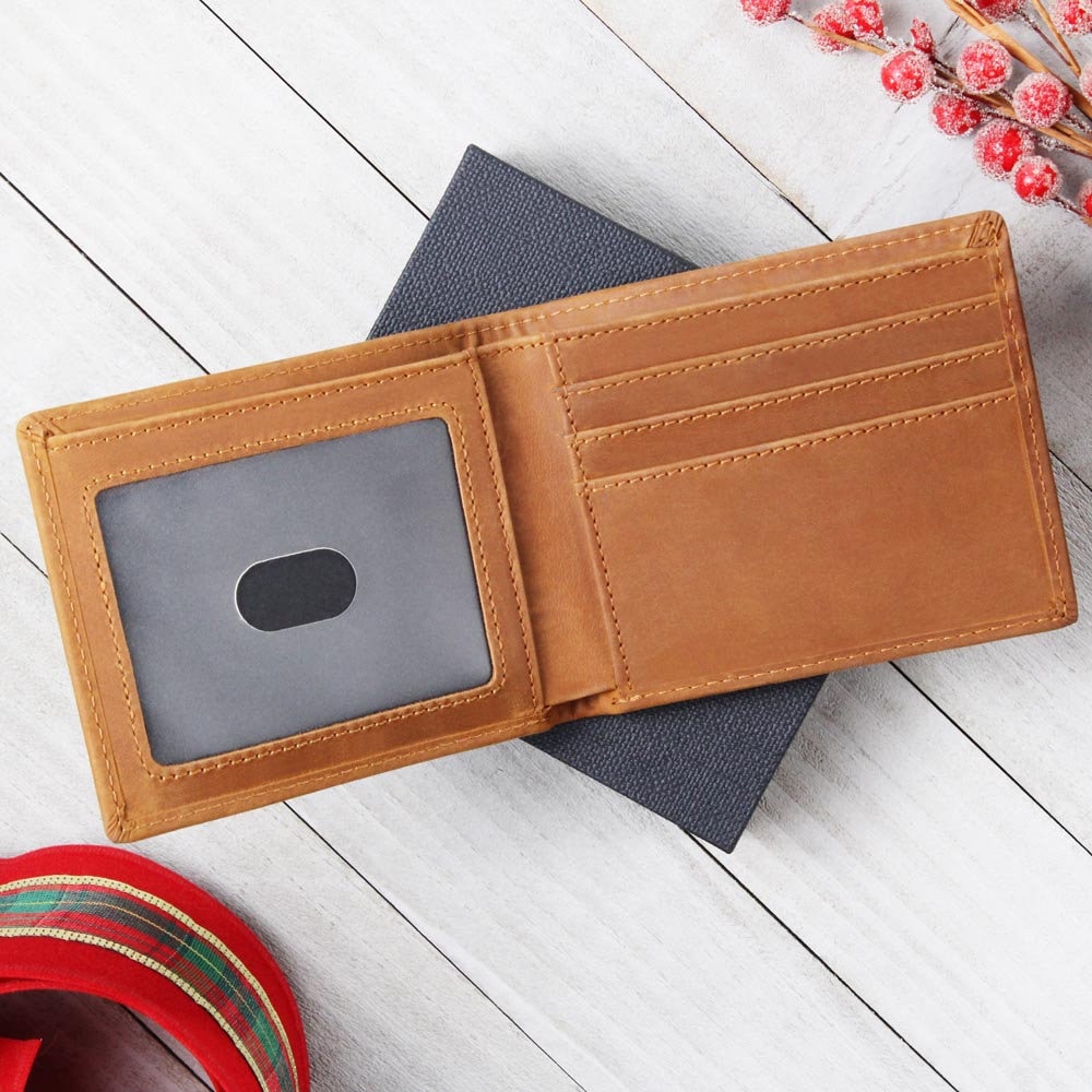 Custom Bonus Dad Men's Leather Wallet With Sentimental Message, Step ...