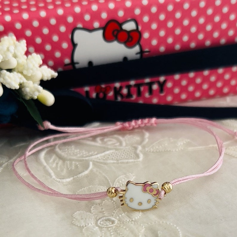 14K Solid Gold Hello Kitty Pink Rope Bracelet/hello Kitty Etsy UK
