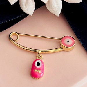 14K Solid Gold Baby Shoe Safety Pin/Evil Eye Baby Pin/Christening Gift/Newborn Gift/Baby Shower Gift/Baptism Gift/Gold Baby Pin/Baby Brooch