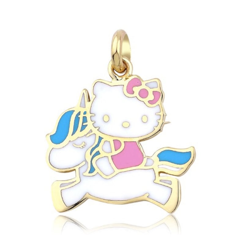 14K Solid Gold Hello Kitty Unicorn Kids Pendant/hello Kitty Jewellery