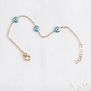 14K Solid Gold Evil Eye Kids Bracelet/Protection Gold Charm Bracelet/Evil Eye Charm Bracelet/Dainty Evil Eye Bracelet/Evil Eye Gold Bracelet