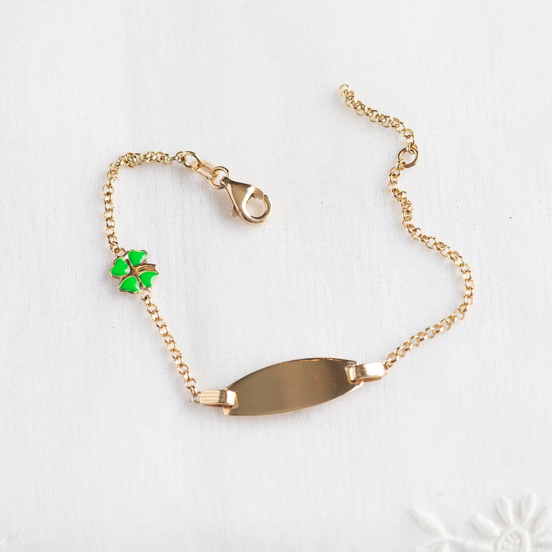 14K Solid Gold Four Leaf Clover Bracelet/toddler ID Etsy