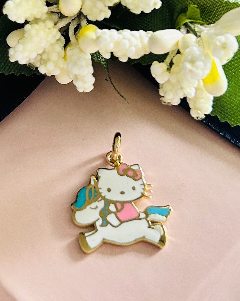 14K Solid Gold Hello Kitty Unicorn Kids Pendant/hello Kitty Jewellery