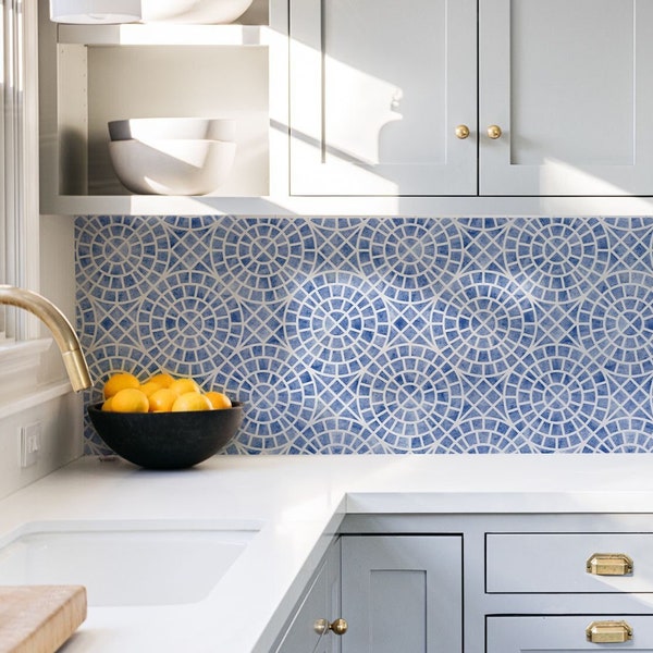 Blue Tile Wallpaper Peel and Stick, Kitchen Wallpaper, Bathroom Removable Wall Paper