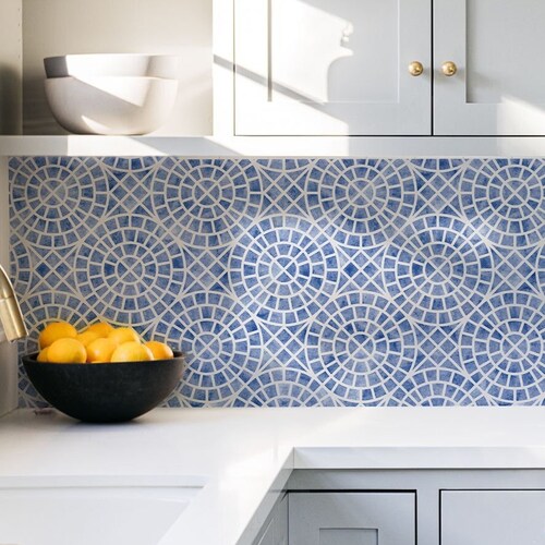 Blue Tile Wallpaper Peel and Stick Kitchen Wallpaper Etsy