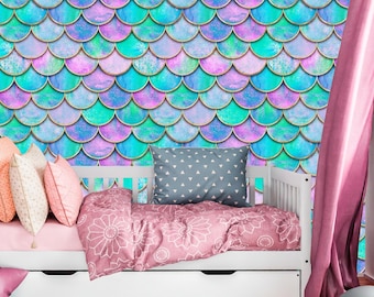 Mermaid Scales Wallpaper Peel and Stick, Girls Room Wallpaper, Removable Wall Paper