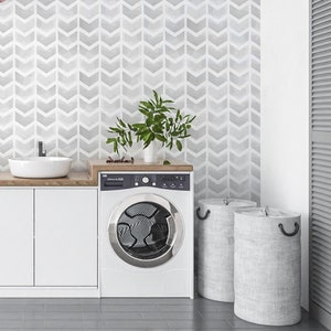 Herringbone Wallpaper Peel and Stick, Gray Chevron Wallpaper, Watercolor Wallpaper, Geometric Wallpaper, Removable Wall Paper