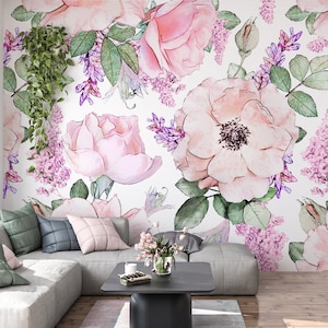 Pink Floral Wallpaper, Big Flower Wallpaper Peel and Stick, Peony Wallpaper, Nursery Wallpaper, Removable Wall Paper
