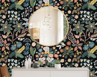 Botanical Wallpaper Peel and Stick, Wildflower Wallpaper, Dark Floral Wallpaper, Herbs Wallpaper, Removable Wall Paper