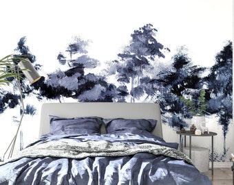 Forest Wallpaper Peel and Stick: Brush Stroke Black & White Removable Wall Paper
