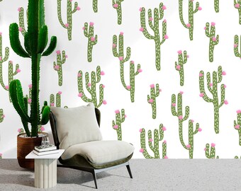 Cactus Peel and Stick Wallpaper: Tropical Plant Removable Wall Decor