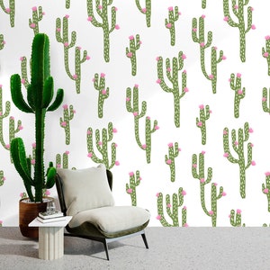 Cactus Wallpaper Peel and Stick, Tropical Wallpaper, Plant Wallpaper, Removable Wall Paper