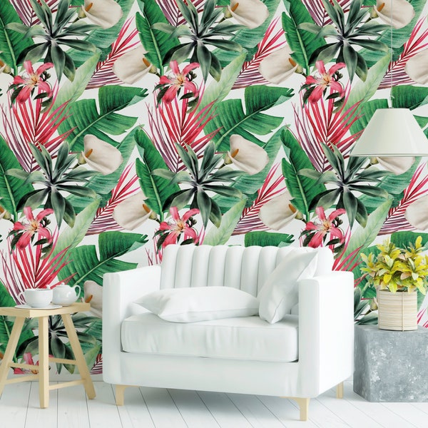 Palm Leaf Wallpaper Peel and Stick, Banana Leaf Wallpaper, Tropical Wallpaper, Exotic Wallpaper, Removable Wall Paper