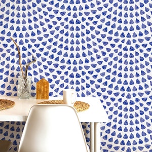 Blue Scallop Wallpaper Peel and Stick, Art Deco Wallpaper, Geometric Wallpaper, Removable Wall Paper