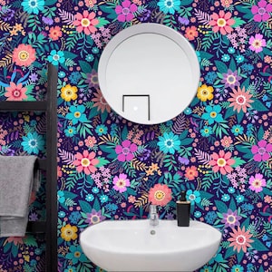 Colorful Wallpaper Peel and Stick, Dark Floral  Wallpaper, Removable Wall Paper