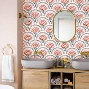 Scallop Wallpaper Peel and Stick, Beige Geometric Wallpaper, Removable Wall Paper