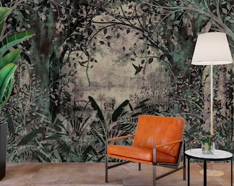 Magic Forest Wallpaper Peel and Stick, Vintage Forest Mural, Moody Wallpaper, Removable Wall Paper
