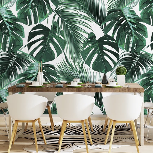 Palm Wallpaper Peel and Stick Monstera Wallpaper Big Leaf Etsy
