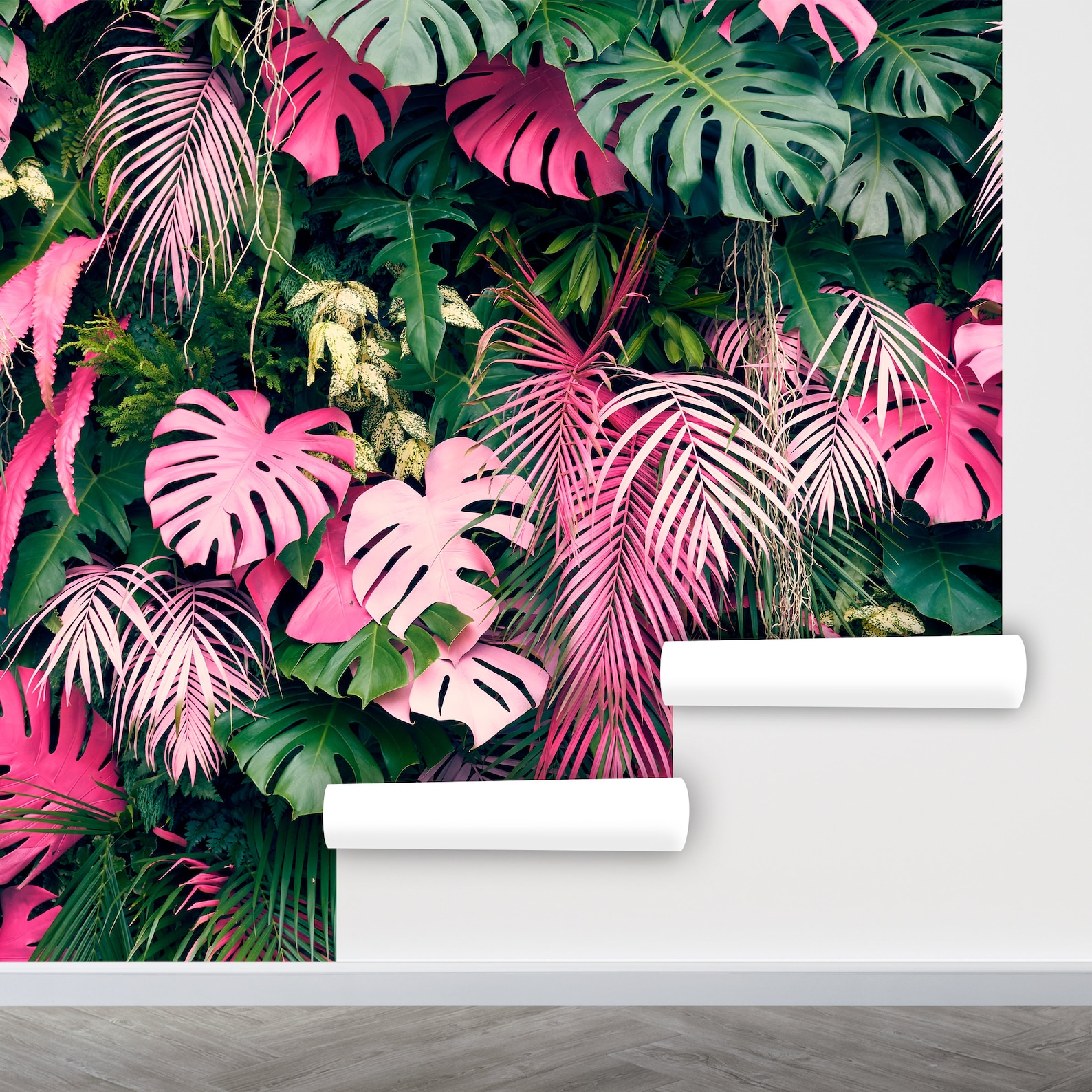 Pink Leaf Wallpaper Peel and Stick Exotic Wallpaper Colorful Etsy