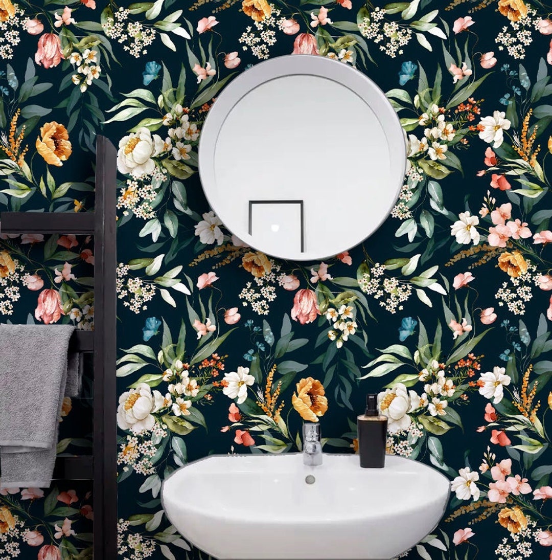 Moody Wallpaper Peel and Stick Dark Floral Wallpaper - Etsy