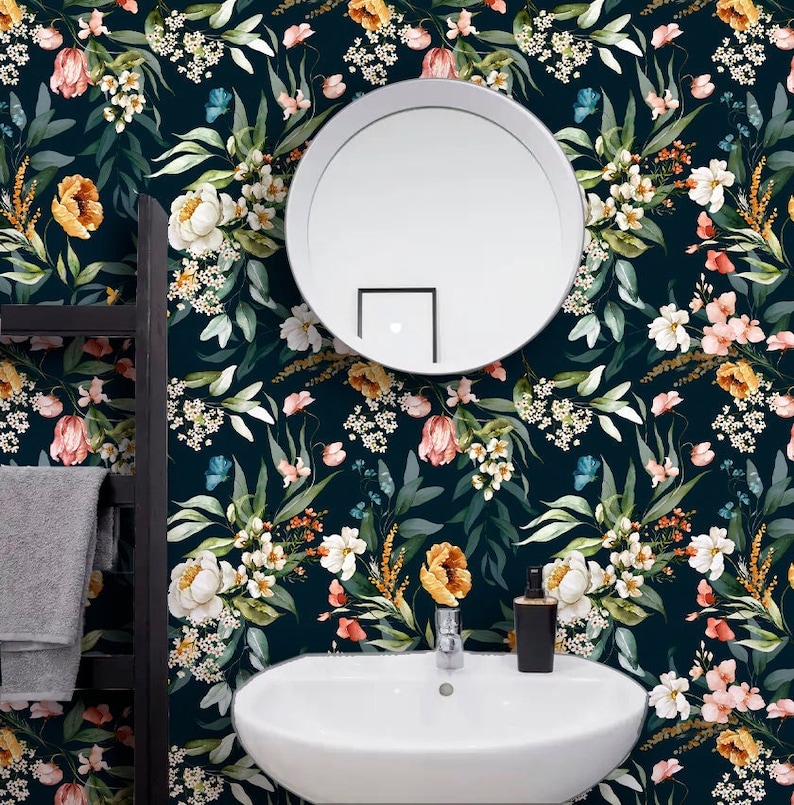Moody Wallpaper Peel and Stick Dark Floral Wallpaper - Etsy