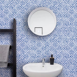 Blue Tile Wallpaper Peel and Stick, Kitchen Wallpaper, Bathroom Removable Wall Paper