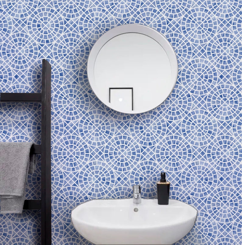 Blue Tile Wallpaper Peel and Stick, Kitchen Wallpaper, Bathroom Removable Wall Paper