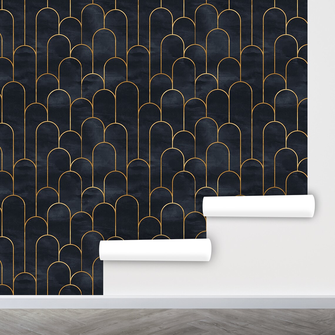 Black Gold Wallpaper Peel and Stick Art Deco Wallpaper Etsy