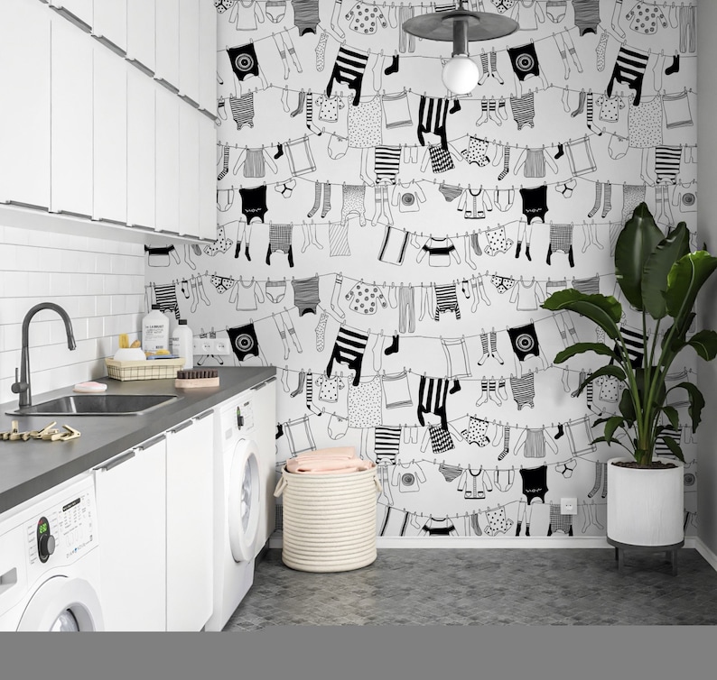 Laundry Wallpaper Peel and Stick Laundry Room Wallpaper - Etsy