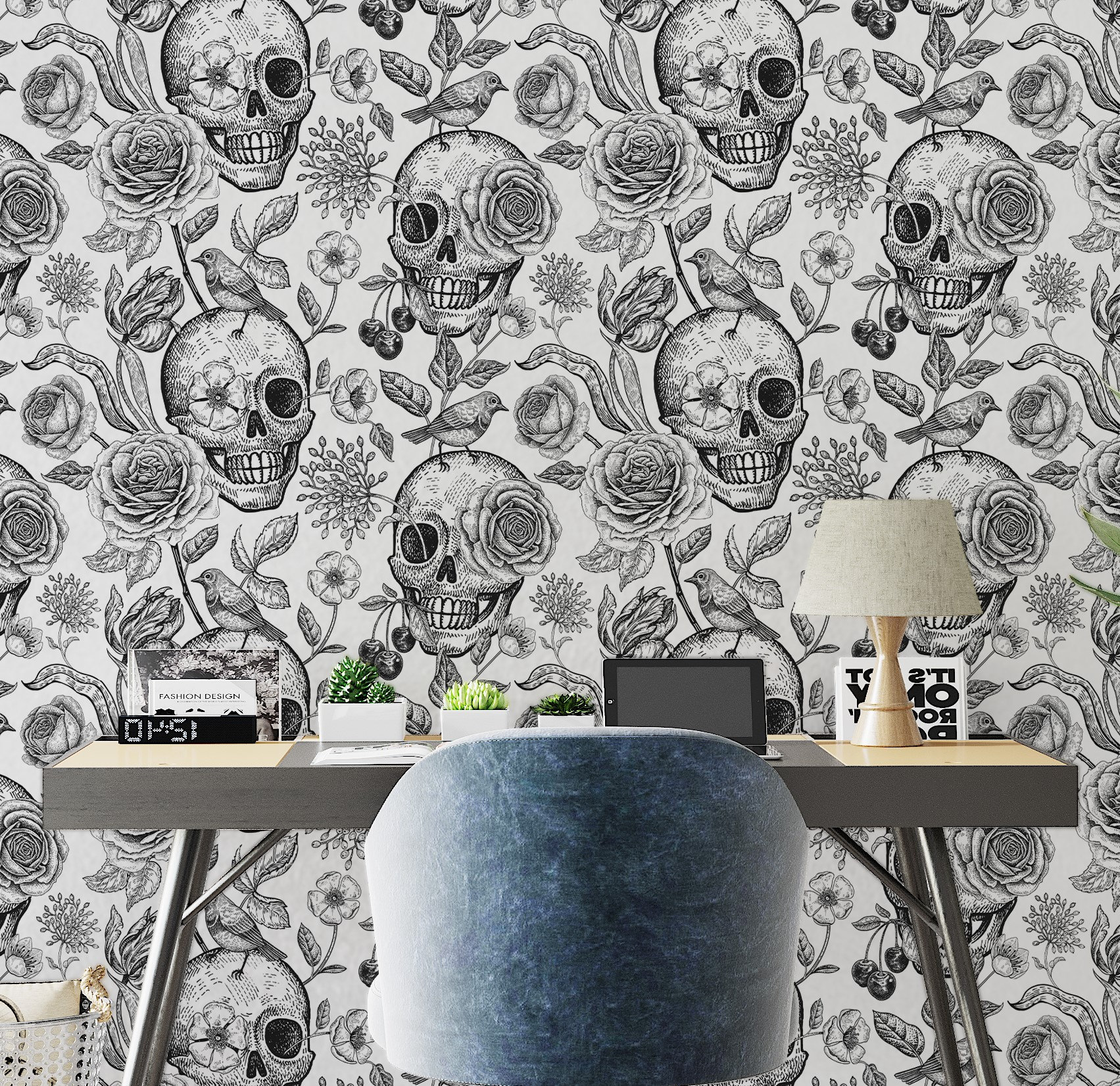 Skull Wallpaper Peel and Stick Black and White Wallpaper - Etsy