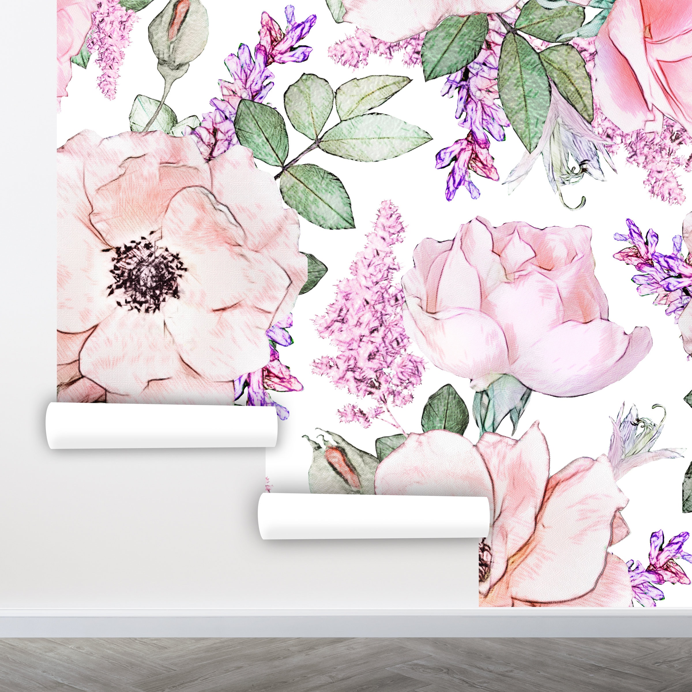 Pink Floral Wallpaper, Big Flower Wallpaper Peel and Stick, Peony ...