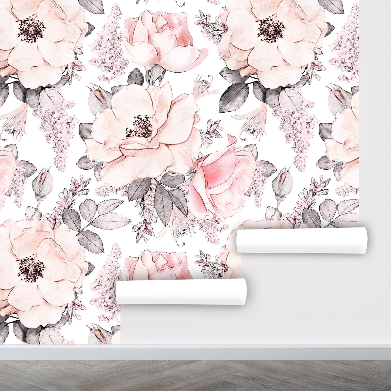 Pink Floral Wallpaper Peel and Stick Peony Wallpaper Big Etsy