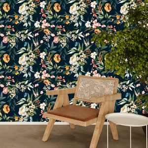 Moody Wallpaper Peel and Stick, Dark Floral Wallpaper, Removable Wall Paper