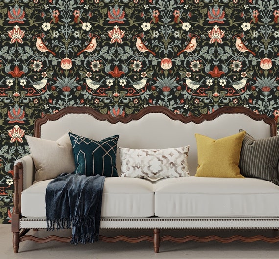 Damask Wallpaper Peel and Stick Victorian Wallpaper Birds - Etsy