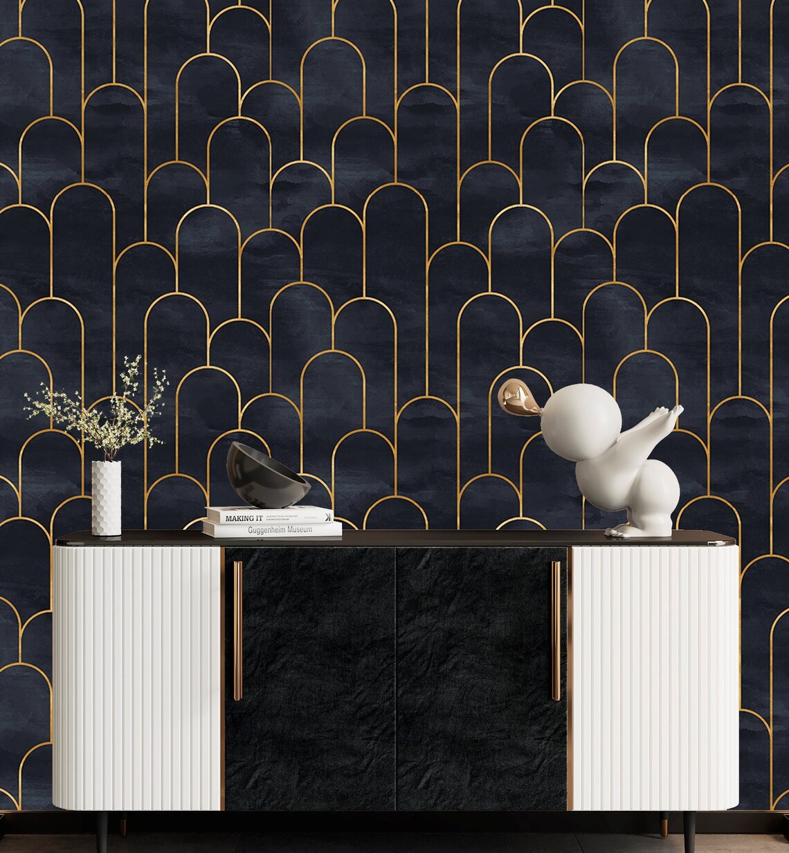 Black Gold Wallpaper Peel and Stick Art Deco Wallpaper Etsy