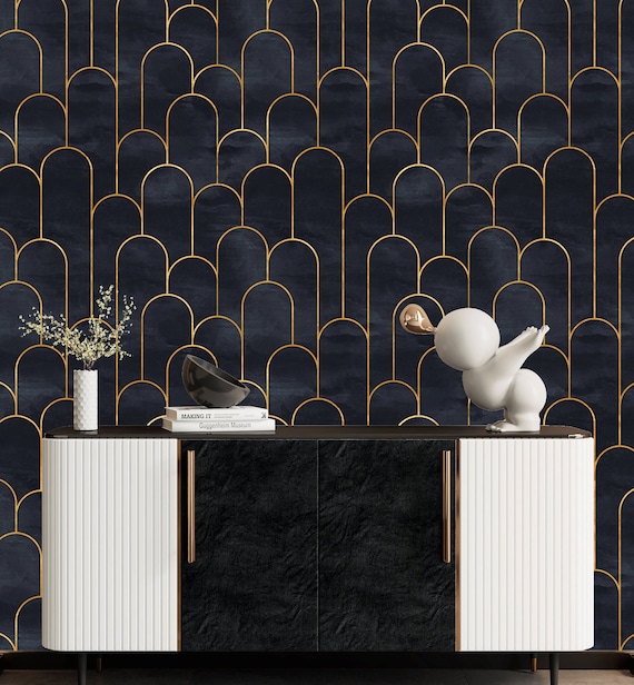 Black Gold Wallpaper Peel and Stick Art Deco Wallpaper | Etsy