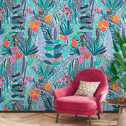 Mint Green Wallpaper Peel and Stick Teal Wallpaper Tropical Etsy