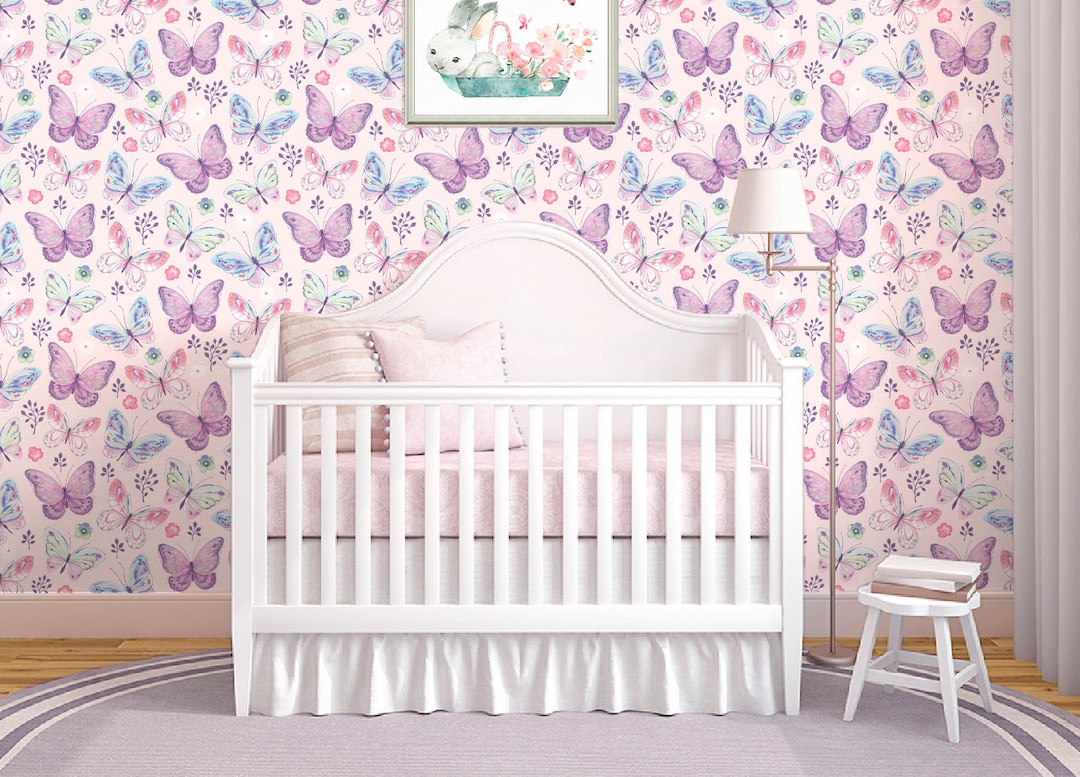Butterfly Peel and Stick Wallpaper: Girls Nursery Removable Wall Decor ...